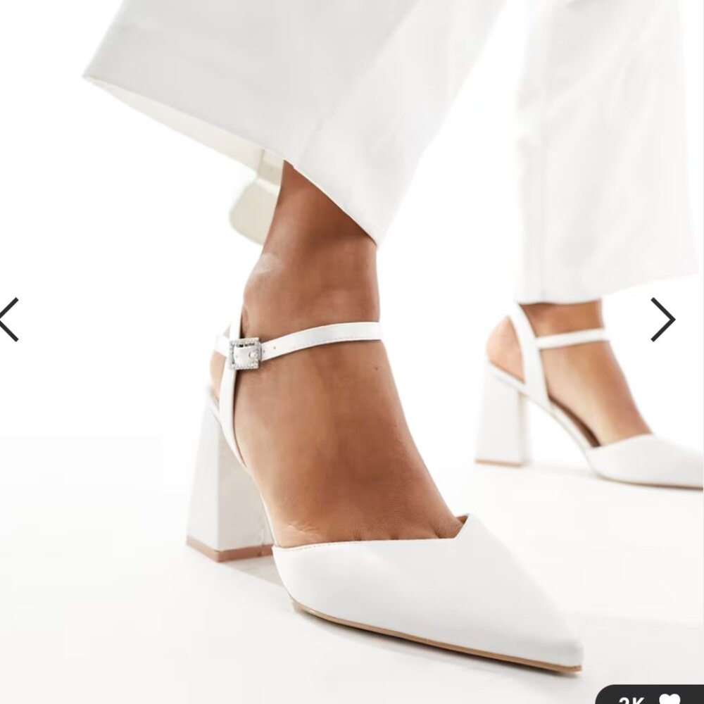 ASOS Be Mine Bridal Frankie embellished heeled shoes in ivory satin, US size 9